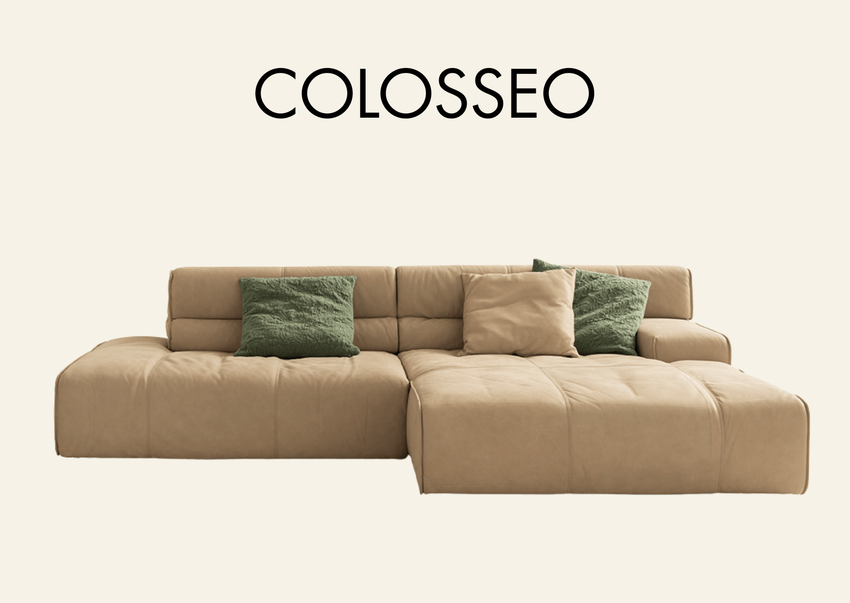 Beige Couch mit Karo-Steppung und Aufschrift "Colosseo"